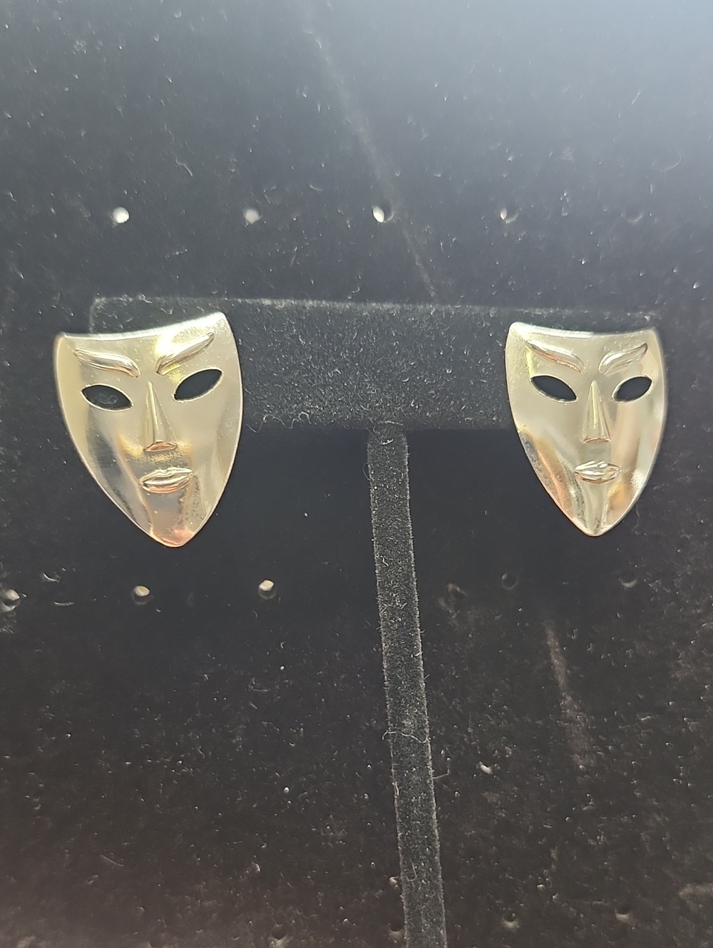 Gold Theatrical Mask Stud Earrings - Women Accessories, Mime Costume